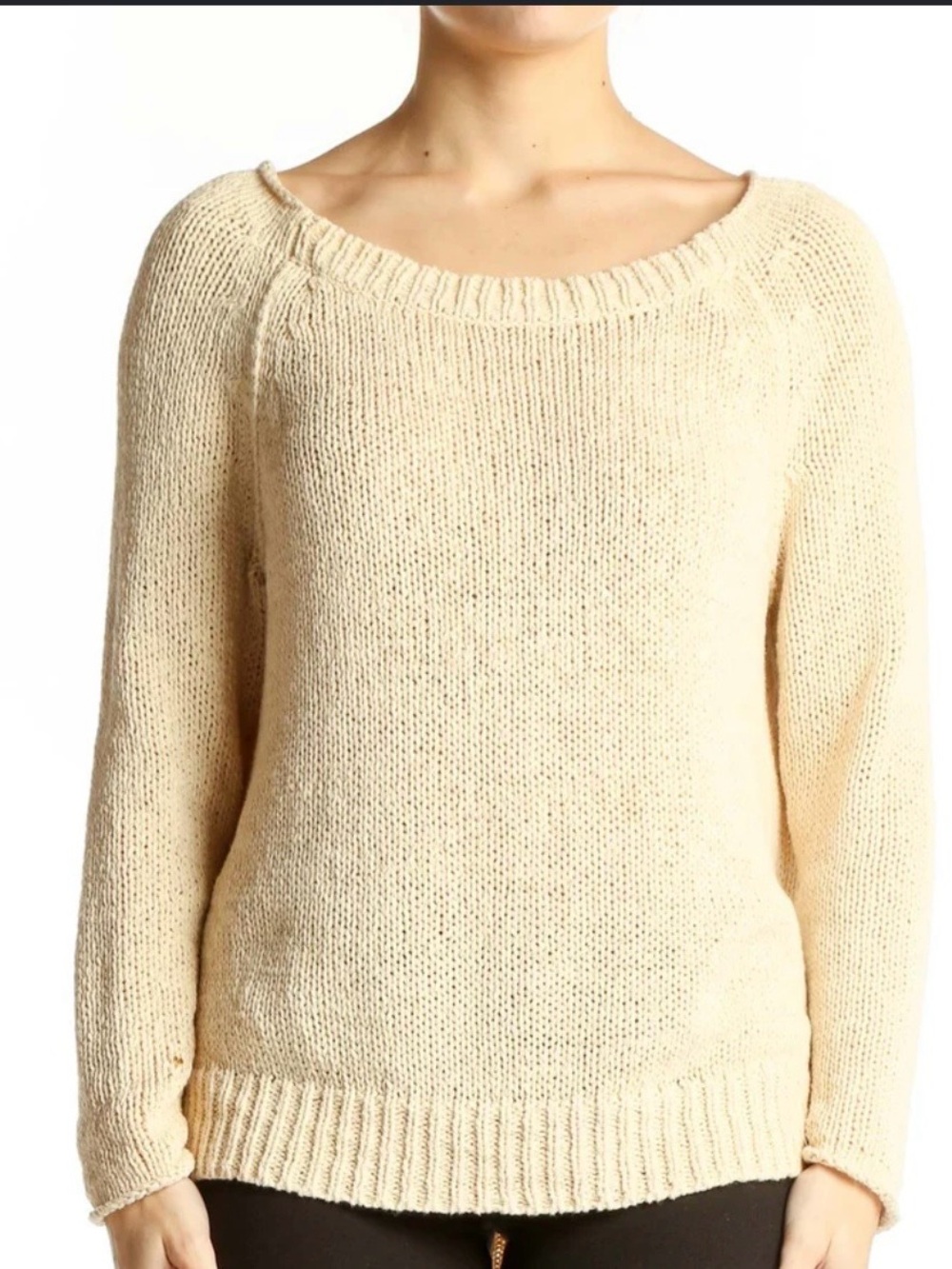 Vince Women's Cream Knit Scoop Neck Open Knit Sweater Size XS Classic Preppy